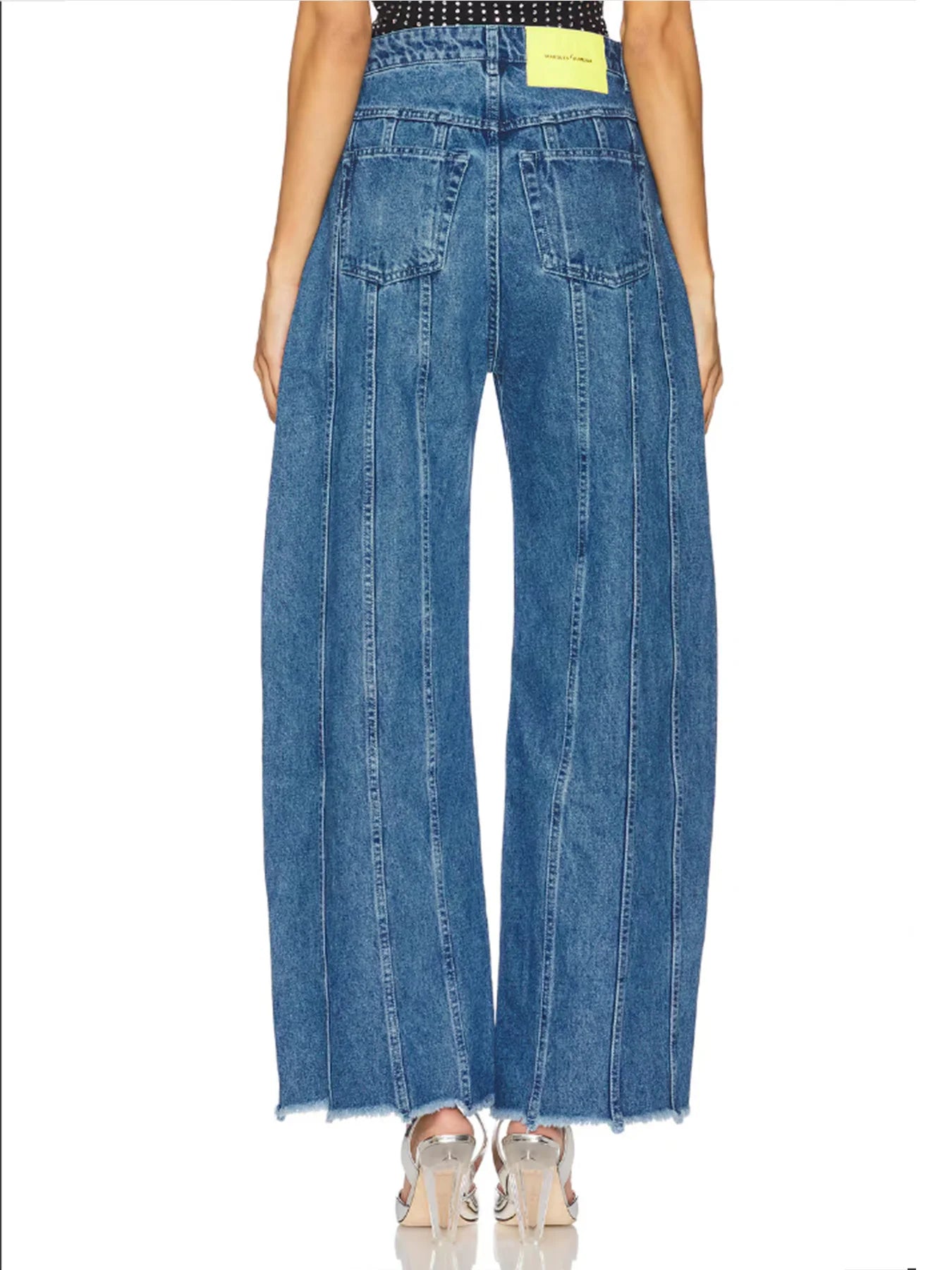 Women's daily fashion casual mid-waist splicing frayed loose jeans, classic all-season versatile style, machine washable, for ho